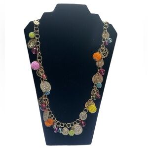 Graziano Vintage gold tone necklace with beads and coins